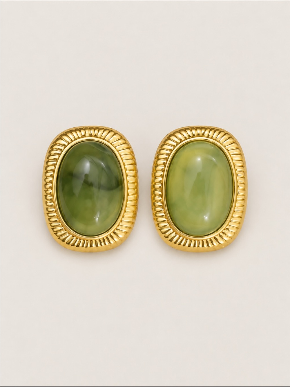 New! Olive Green Gemstone Gold Statement Post Earrings NWOT